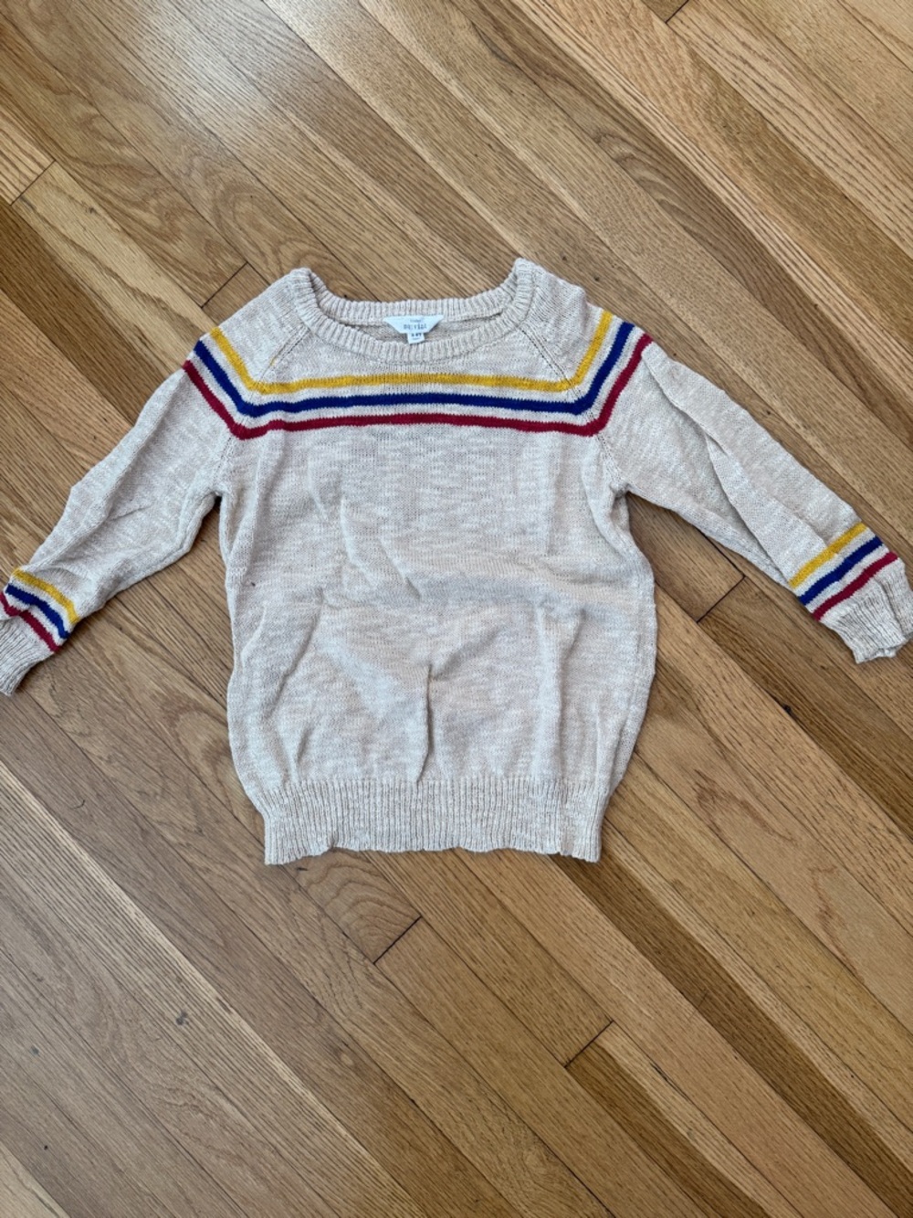 Mo Vint Cream light Knit Kids Sweater with Color Stripe Yoke 100% cotton